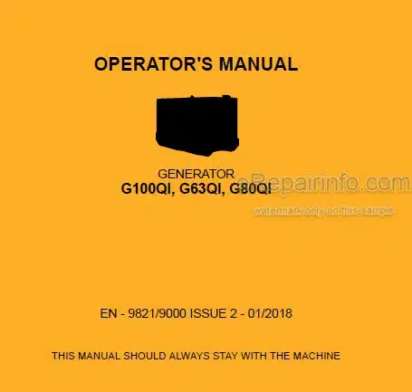Photo 4 - JCB G100QI G63QI G80QI Operators Manual Generator 9821-9000
