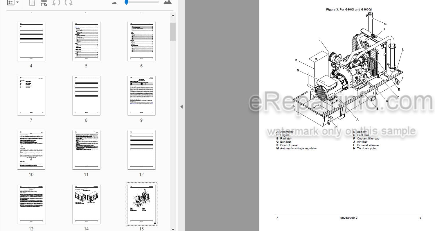 Photo 3 - JCB G100QI G63QI G80QI Operators Manual Generator 9821-9000