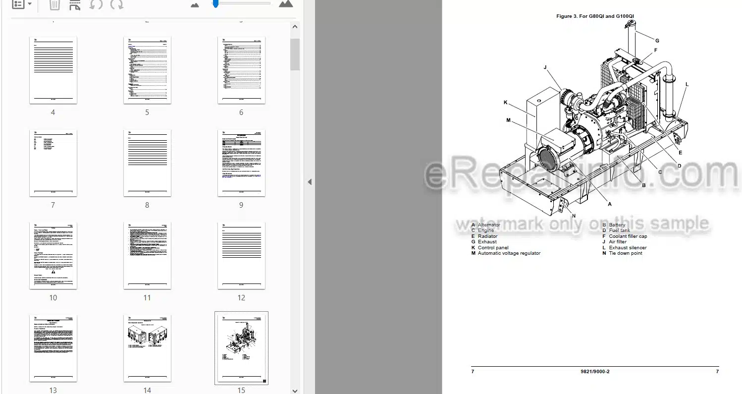 Photo 3 - JCB G100QI G63QI G80QI Operators Manual Generator 9821-9000