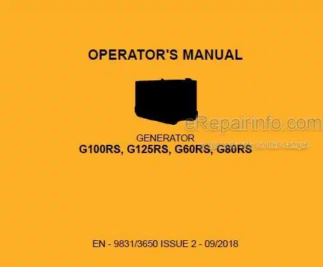 Photo 4 - JCB G100RS G125RS G60RS G80RS Operators Manual Generator 9831-3650