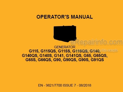 Photo 4 - JCB G115 G115QS G115S G116QS G140 G140QS G140S G141 G141QS G65 G65QS G65S G66QS G90 G90QS G90S G91QS Operators Manual Generator 9821-7700