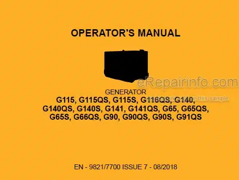 Photo 4 - JCB G115 G115QS G115S G116QS G140 G140QS G140S G141 G141QS G65 G65QS G65S G66QS G90 G90QS G90S G91QS Operators Manual Generator 9821-7700