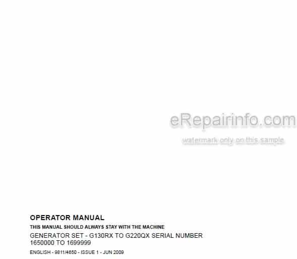 Photo 4 - JCB G130RX G144X G144QX G160RX G175X G175QX G200RX G220X G220QX Operators Manual Generator 9811-4650