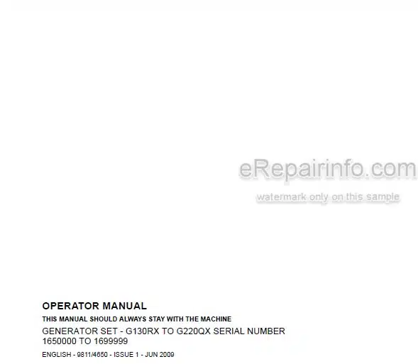 Photo 4 - JCB G130RX G144X G144QX G160RX G175X G175QX G200RX G220X G220QX Operators Manual Generator 9811-4650