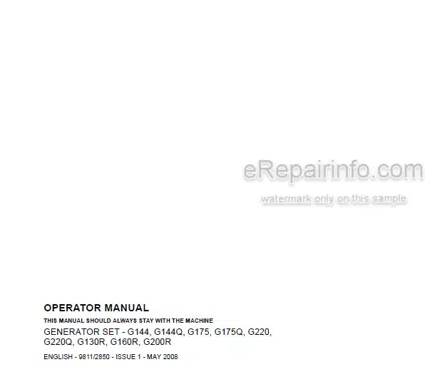 Photo 4 - JCB G144 G144Q G175 G175Q G220 G220Q G130R G160R G200R Operators Manual Generator 9811-2850