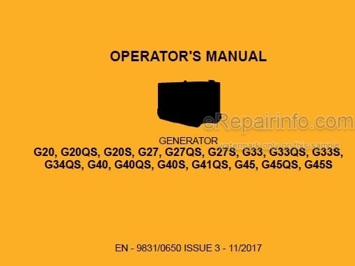 Photo 5 - JCB G20 G20QS G20S G27 G27QS G27S G33 G33QS G33S G34QS G40 G40QS G40S G41QS G45 G45QS G45S Operators Manual Generator 9831-0650