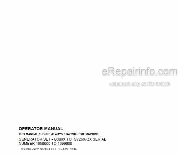 Photo 4 - JCB G306X G306QX G336X G336QX G406X G406QX G446X G446QX G506X G506QX G556X G556QX G656X G656QX G726X G726QX Operators Manual Generator 9821-9650