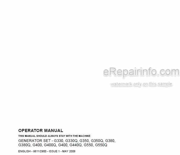 Photo 4 - JCB G330 G330Q G350 G350Q G380 G380Q G400 G400Q G400 G440Q G550 G550Q Operators Manual Generator 9811-2900