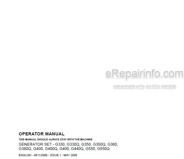 Photo 4 - JCB G330 G330Q G350 G350Q G380 G380Q G400 G400Q G400 G440Q G550 G550Q Operators Manual Generator 9811-2900