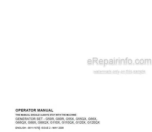 Photo 4 - JCB G50R G80R G55X G55QX G66X G66QX G88X G88QX G110X G110QX G120X G120QX Operators Manual Generator 9811-1870