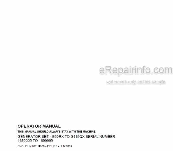 Photo 4 - JCB G60RX G65X G65QX G80RX G90X G90QX G100RX G115X G115QX Operators Manual Generator 9811-4600