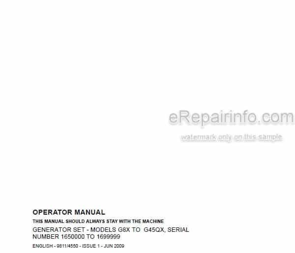 Photo 4 - JCB G8X G8QX G13X G13QX G17X G17QX G20RX G22X G22QX G30RX G33X G33QX G40RX G45X G45QX Operators Manual Generator 9811-4550