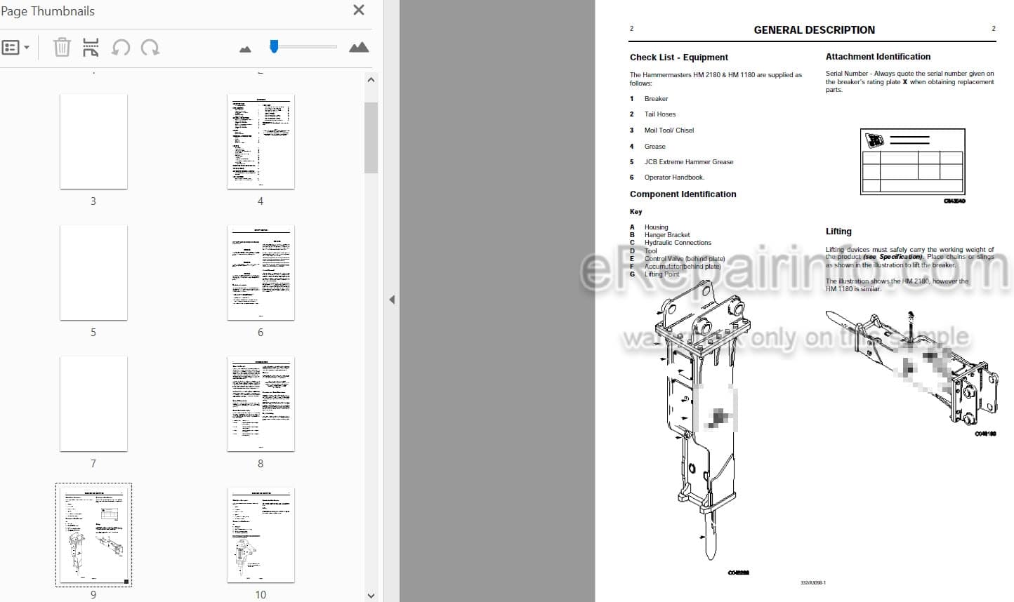 Photo 4 - JCB Hammermaster HM2180 HM1180 HM480 HM380 Service Manual And Parts List Hammer 332-A3098