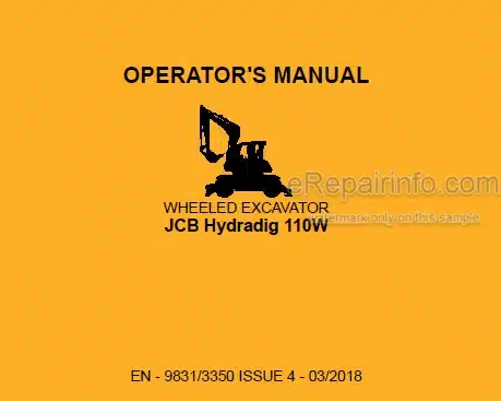 Photo 4 - JCB Hydradig 110W Operators Manual Wheeled Excavator 9831-3350