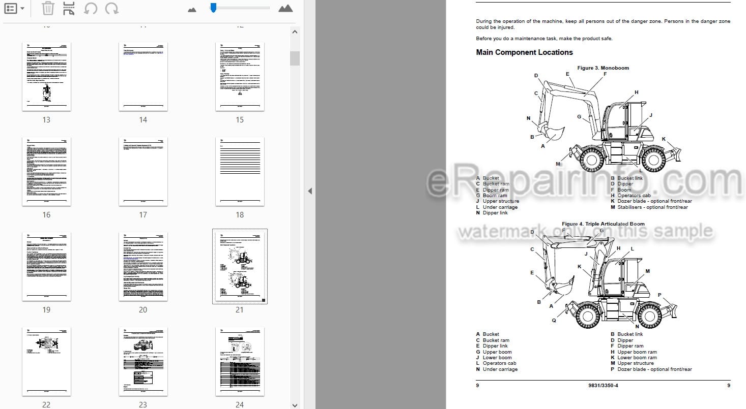 Photo 3 - JCB Hydradig 110W Operators Manual Wheeled Excavator 9831-3350