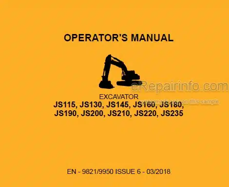 Photo 4 - JCB JS115 JS130 JS145 JS160 JS180 JS190 JS200 JS210 JS220 JS235 Operators Manual Excavator 9821-9950