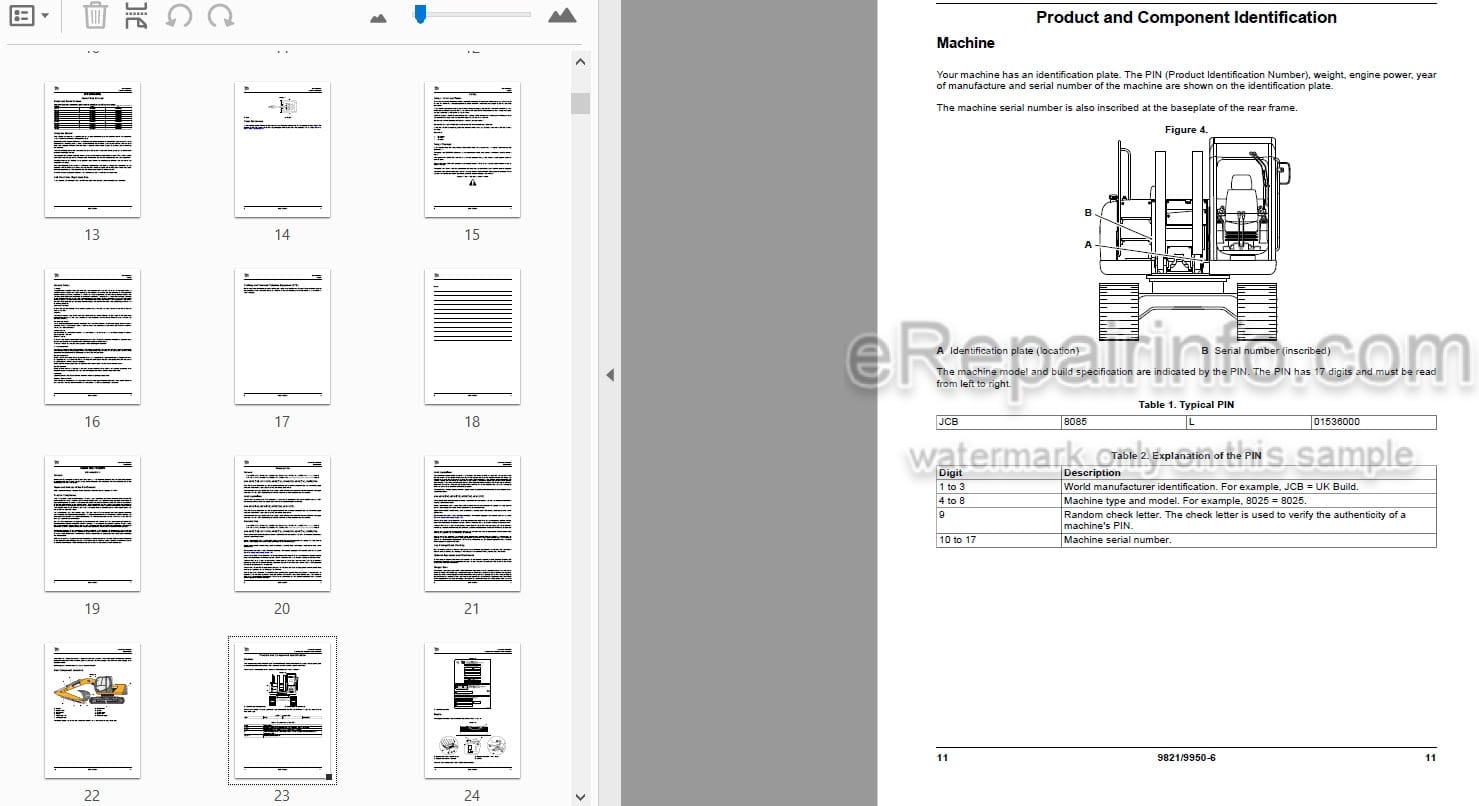 Photo 3 - JCB JS115 JS130 JS145 JS160 JS180 JS190 JS200 JS210 JS220 JS235 Operators Manual Excavator 9821-9950