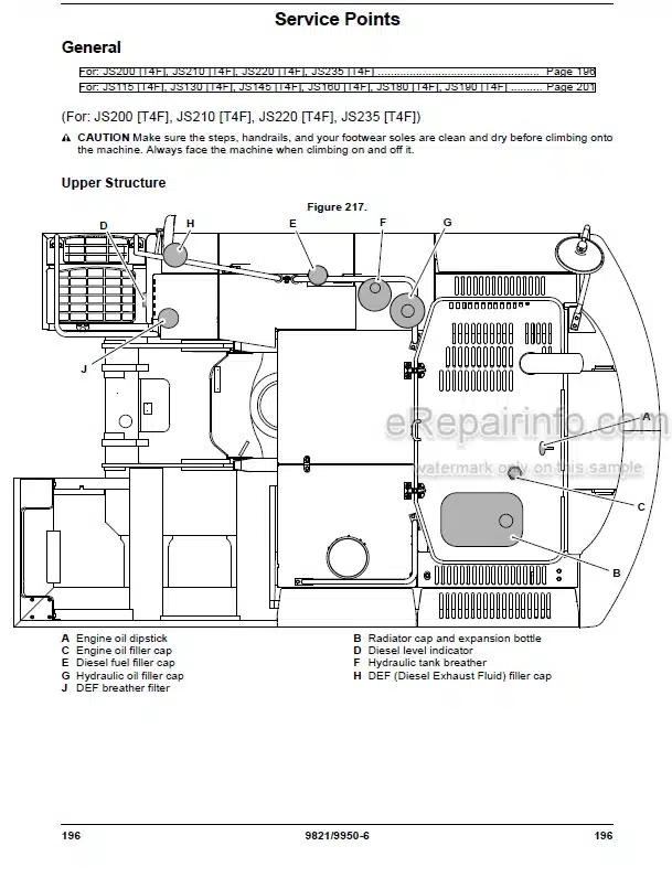 Photo 5 - JCB JS115 JS130 JS145 JS160 JS180 JS190 JS200 JS210 JS220 JS235 Operators Manual Excavator 9821-9950