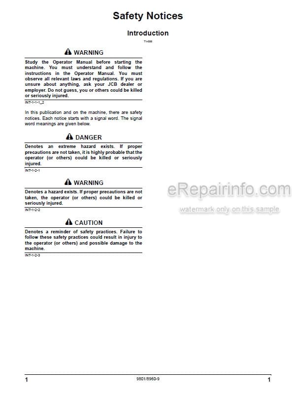 Photo 4 - JCB JS115 JS130 JS130LC JS145 JS160 JS180 JS190 JS200 JS235 JS240 JS260 JS330 Operators Manual Excavator 9801-8960-9