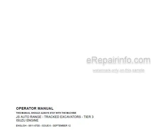 Photo 4 - JCB JS115 JS130 JS145 JS160 JS180 JS190 JS200 JS220 JS235 JS240 JS260 JS290 JS330 JS360 Auto Range Tier 3 Operators Manual Tracked Excavator 9811-6700