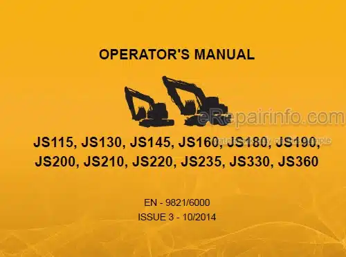 Photo 4 - JCB JS115 JS130 JS145 JS160 JS180 JS190 JS200 JS210 JS220 JS235 JS330 JS360 Operators Manual Excavator 9831-6000