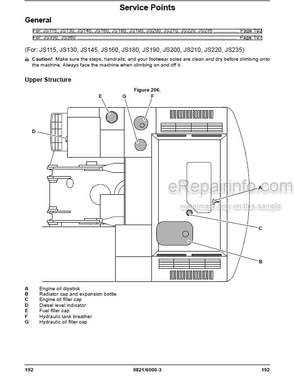 Photo 5 - JCB JS115 JS130 JS145 JS160 JS180 JS190 JS200 JS210 JS220 JS235 JS330 JS360 Operators Manual Excavator 9831-6000