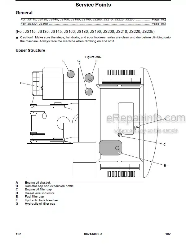 Photo 5 - JCB JS115 JS130 JS145 JS160 JS180 JS190 JS200 JS210 JS220 JS235 JS330 JS360 Operators Manual Excavator 9831-6000