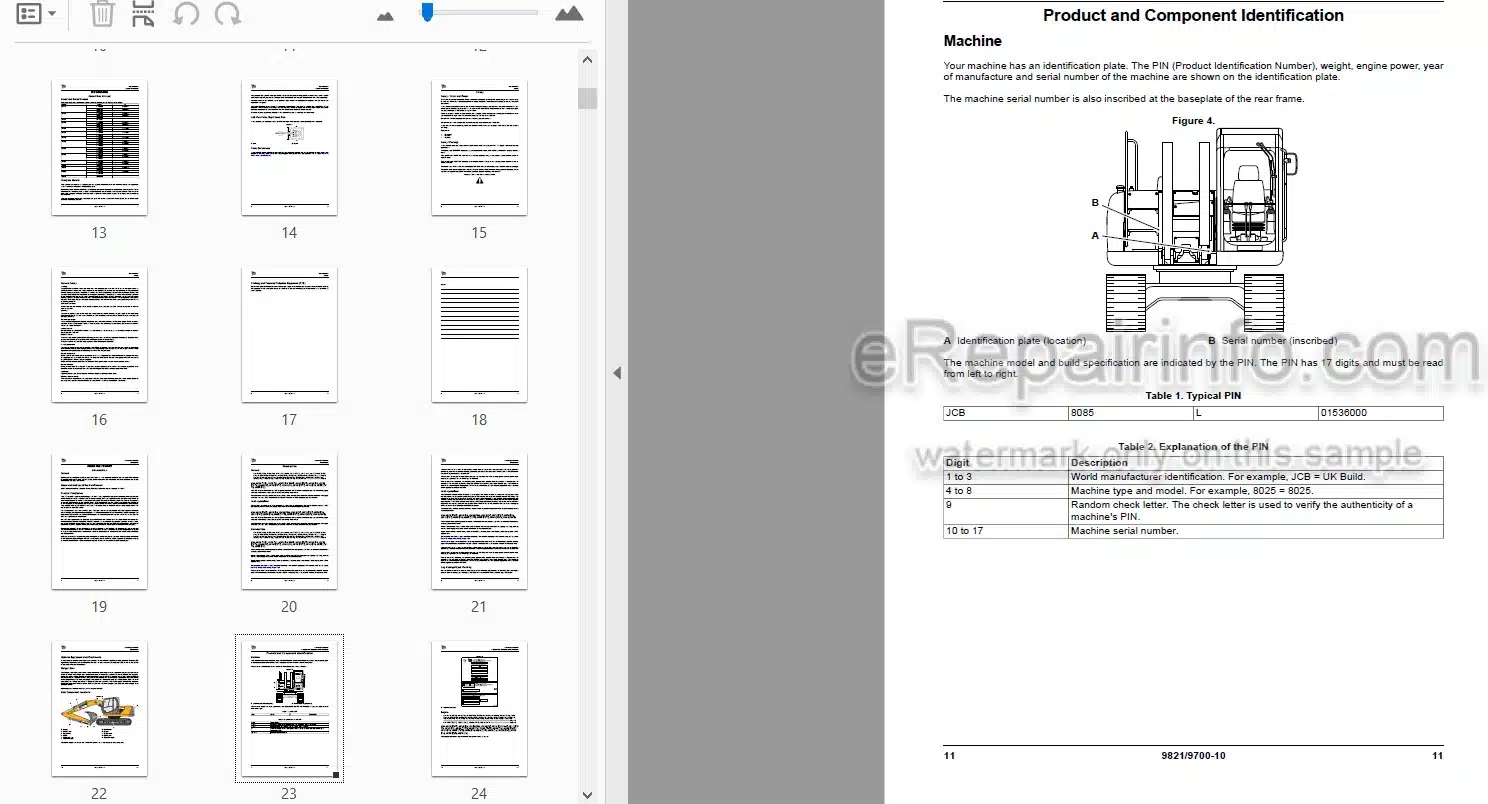 Photo 3 - JCB JS115 JS130 JS145 JS131 JS160 JS180 JS190 JS200 JS210 JS220 JS235 JS300 JS330 JS360 JS370 Operators Manual Excavator 9821-9700