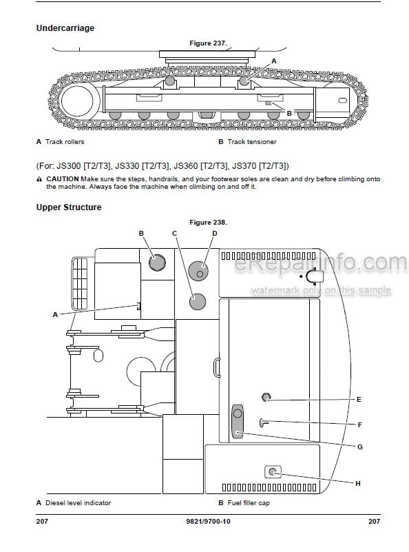 Photo 5 - JCB JS115 JS130 JS145 JS131 JS160 JS180 JS190 JS200 JS210 JS220 JS235 JS300 JS330 JS360 JS370 Operators Manual Excavator 9821-9700