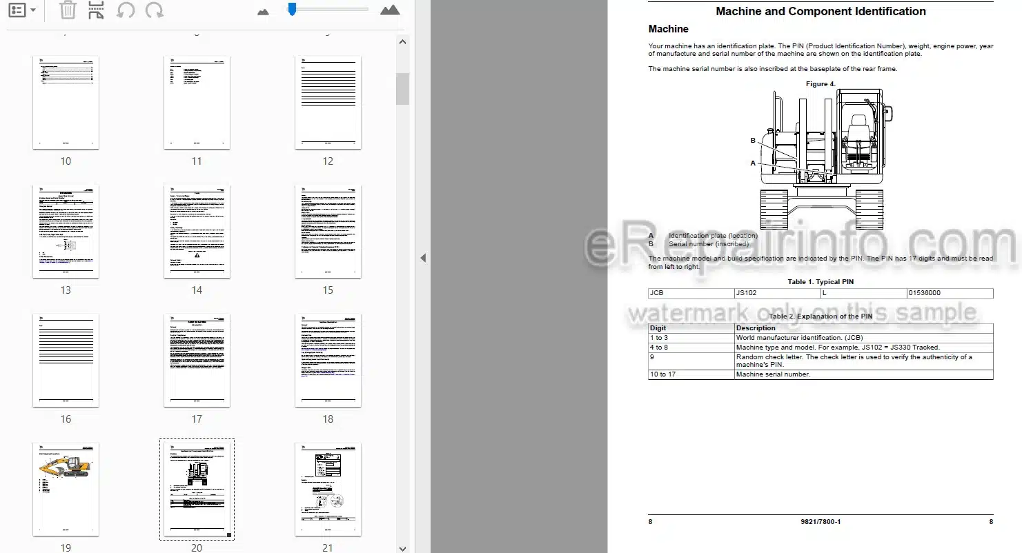 Photo 3 - JCB JS120 Operators Manual Excavator 9821-7800