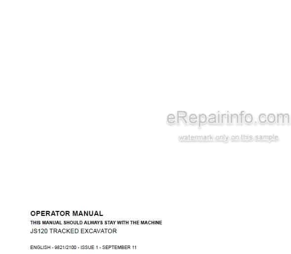 Photo 4 - JCB JS120 Operators Manual Tracked Excavator 9821-2100