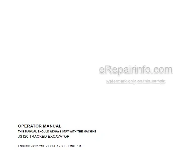 Photo 4 - JCB JS120 Operators Manual Tracked Excavator 9821-2100
