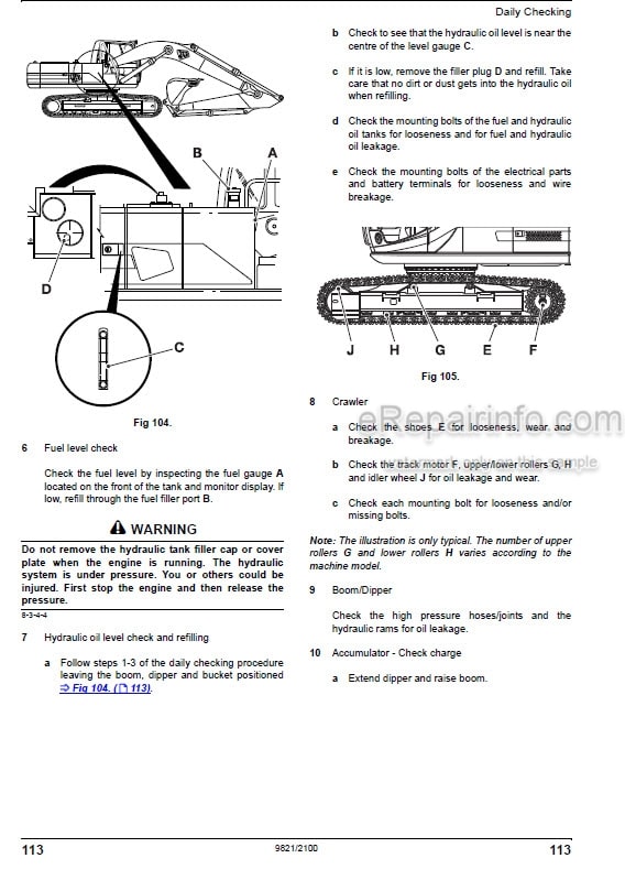 Photo 5 - JCB JS120 Operators Manual Tracked Excavator 9821-2100