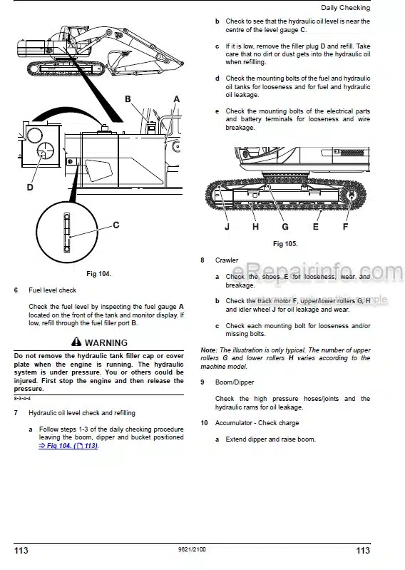 Photo 5 - JCB JS120 Operators Manual Tracked Excavator 9821-2100