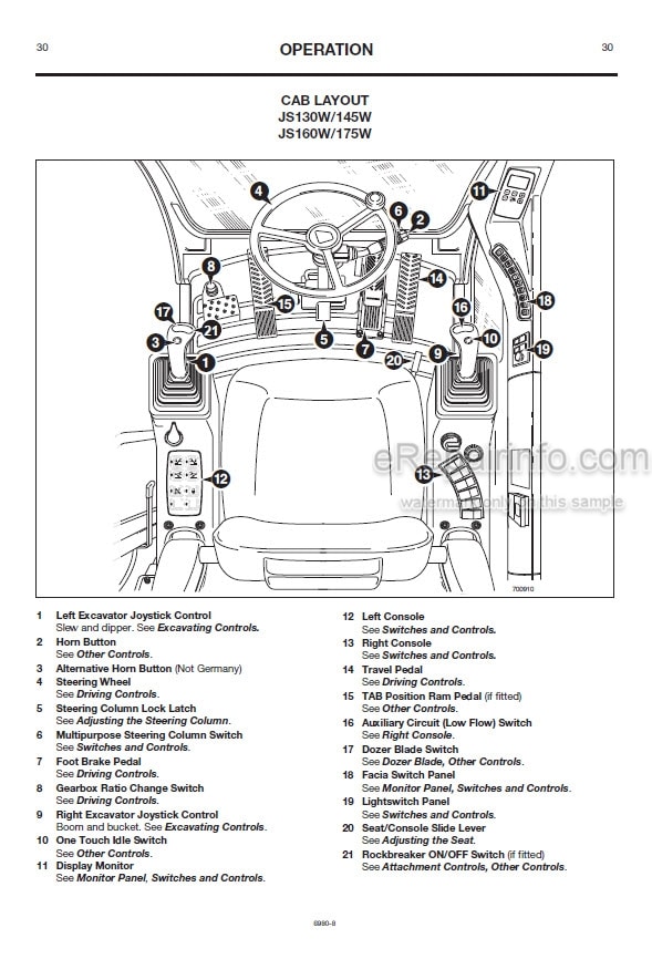Photo 3 - JCB JS130W JS145W JS160W JS175W JS200W Operators Manual Wheel Excavator 6980