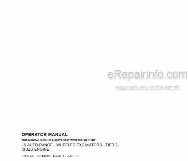 Photo 5 - JCB JS130W JS145W JS160W JS175W JS200W Auto Range Tier 3 Operators Manual Wheel Excavator 9811-6750