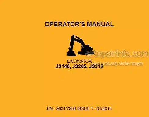 Photo 5 - JCB JS140 JS205 JS215 Operators Manual Excavator 9831-7950