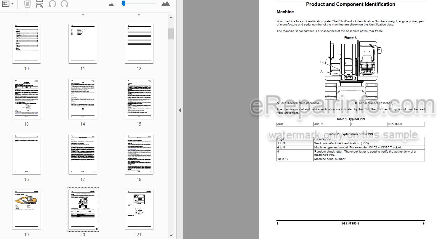 Photo 4 - JCB JS140 JS205 JS215 Operators Manual Excavator 9831-7950
