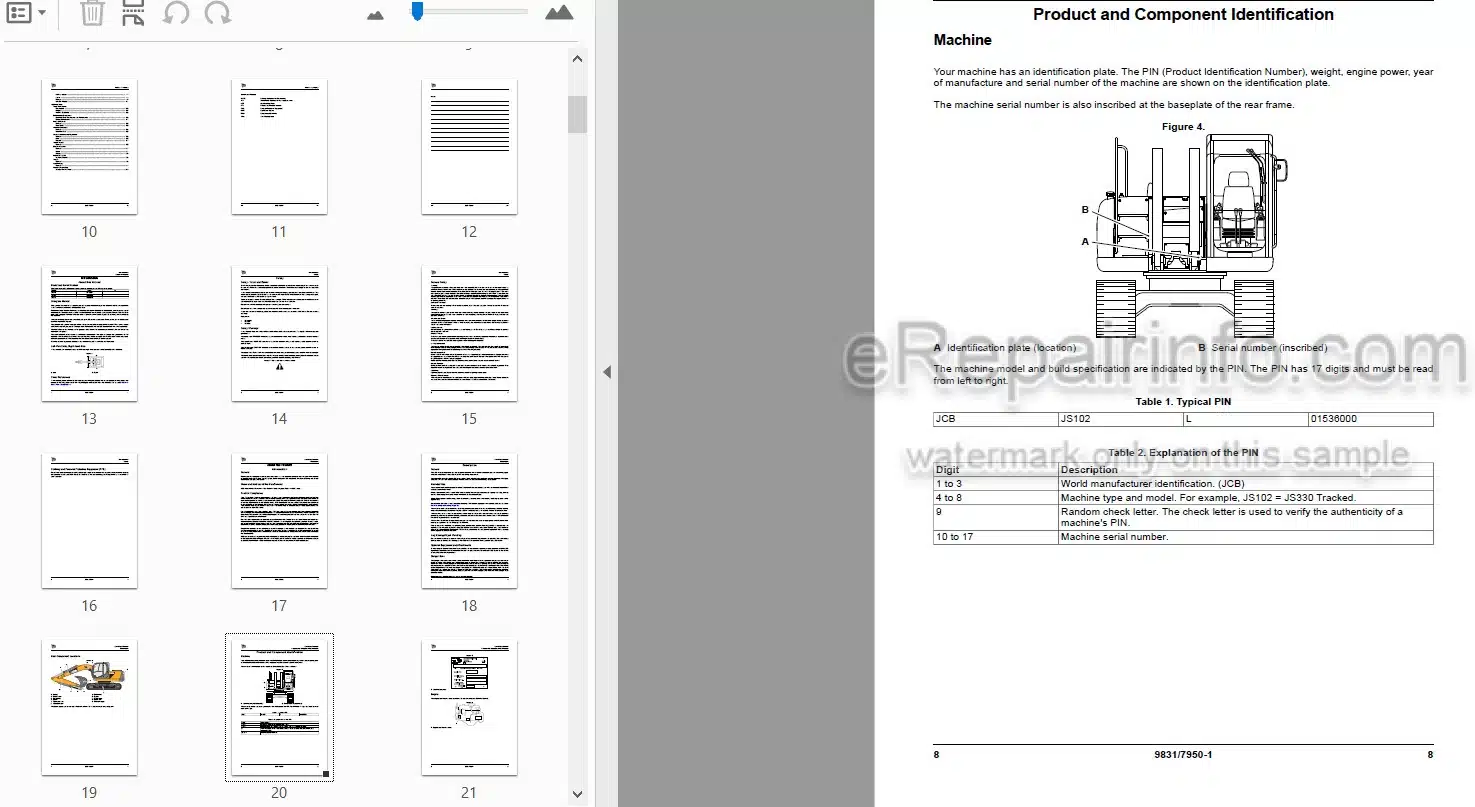 Photo 4 - JCB JS140 JS205 JS215 Operators Manual Excavator 9831-7950