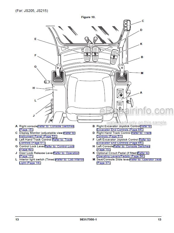 Photo 3 - JCB JS140 JS205 JS215 Operators Manual Excavator 9831-7950