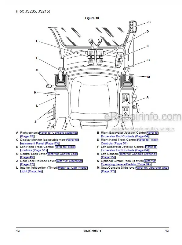 Photo 3 - JCB JS140 JS205 JS215 Operators Manual Excavator 9831-7950
