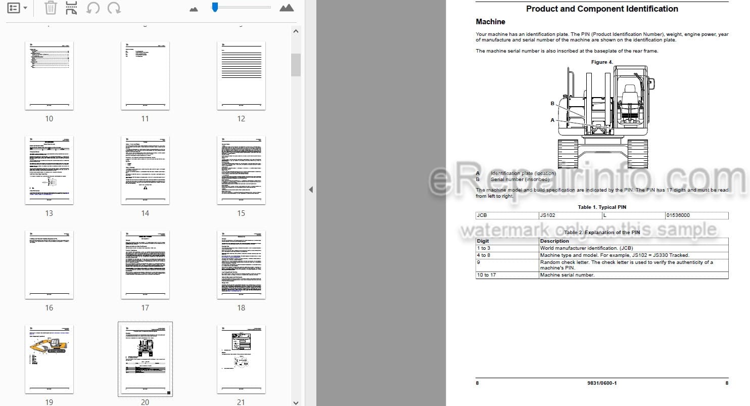 Photo 3 - JCB JS140 Operators Manual Excavator 9831-0600
