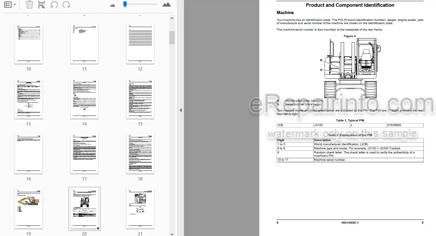 Photo 3 - JCB JS140 Operators Manual Excavator 9831-0600