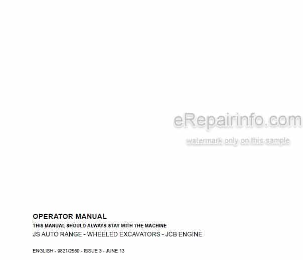 Photo 4 - JCB JS145W JS160W Auto Range Operators Manual Wheeled Excavator 9821-2550