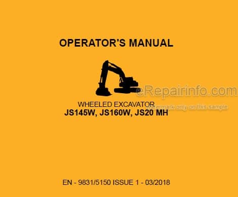 Photo 4 - JCB JS145W JS160W JS20MH Operators Manual Wheeled Excavator 9831-5150