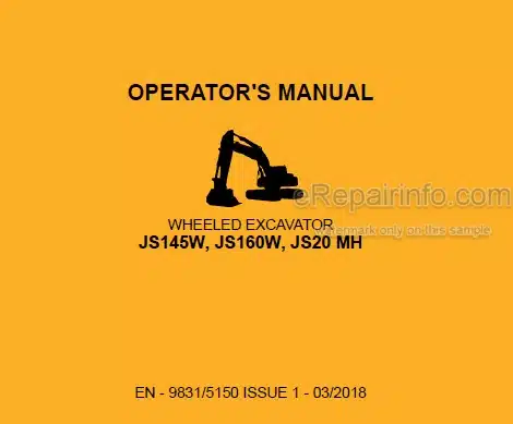 Photo 4 - JCB JS145W JS160W JS20MH Operators Manual Wheeled Excavator 9831-5150