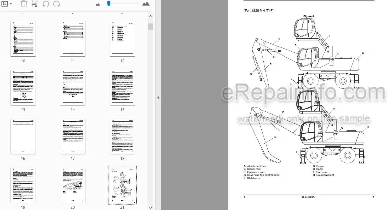 Photo 3 - JCB JS145W JS160W JS20MH Operators Manual Wheeled Excavator 9831-5150