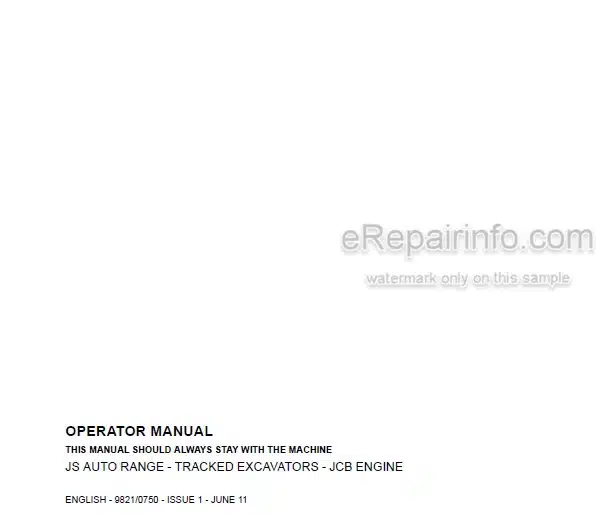 Photo 5 - JCB JS160 JS180 Auto Range Operators Manual Tracked Excavator 9821-0750