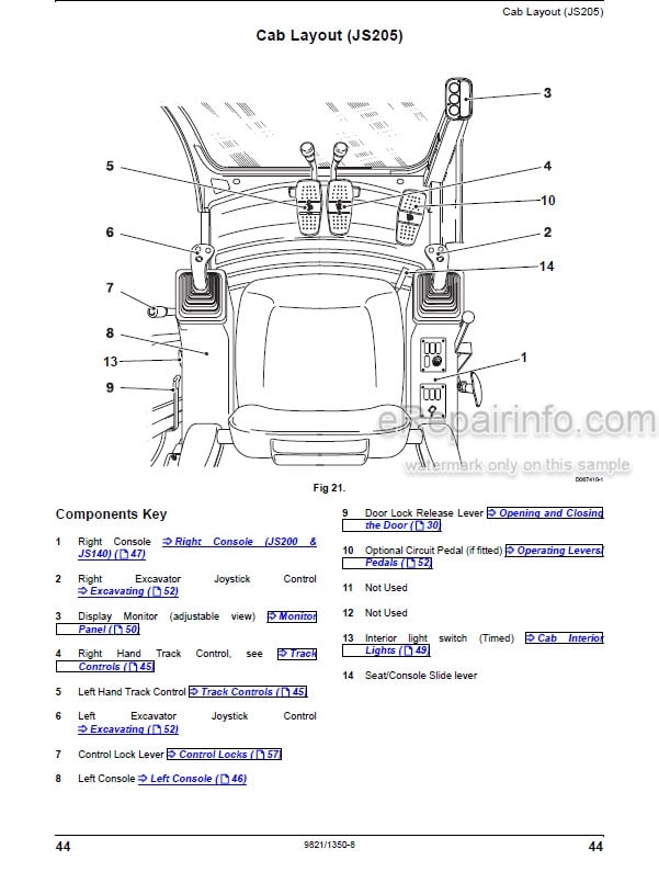 Photo 6 - JCB JS200 JS210 JS220 JS230 JS370 Operators Manual Excavator 9821-3250