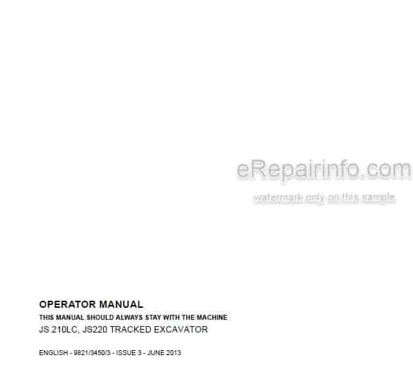 Photo 4 - JCB JS210LC JS220 Operators Manual Tracked Excavator 9821-3450-3